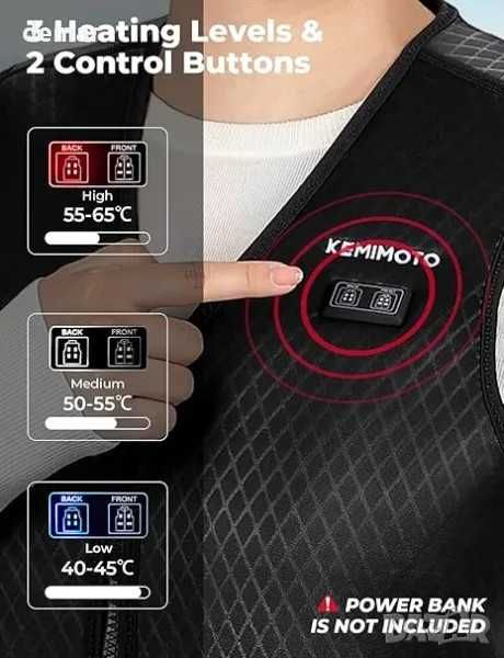 KEMIMOTO Женска отопляема жилетка,8 зони,2бутона,батерия не е включена