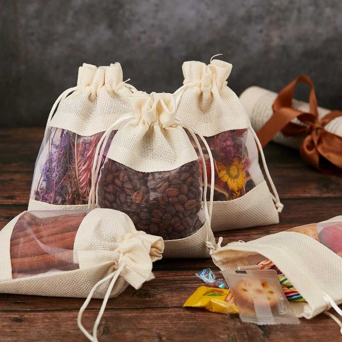 Подаръчни торбички от чул от ленена органза с шнур за сувенири
