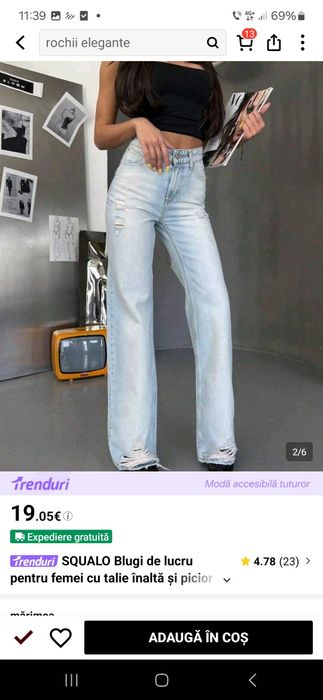 SQUALO Blugi de lucru pentru femei cu talie înaltă și picior drept