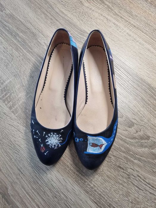 Balerini din piele pictati manual, marime 37