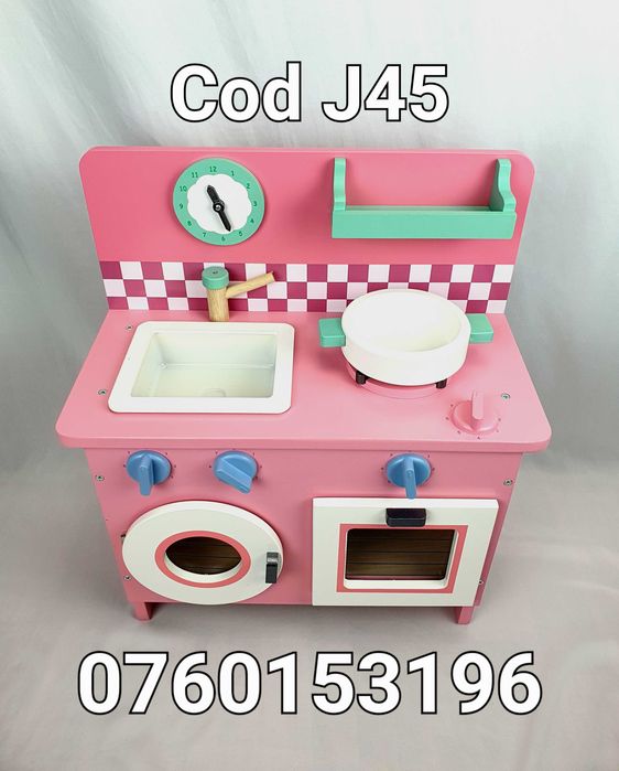 Bucatarie roz din lemn Cu accesorii incluse pt copii-Loc de Joaca-J45