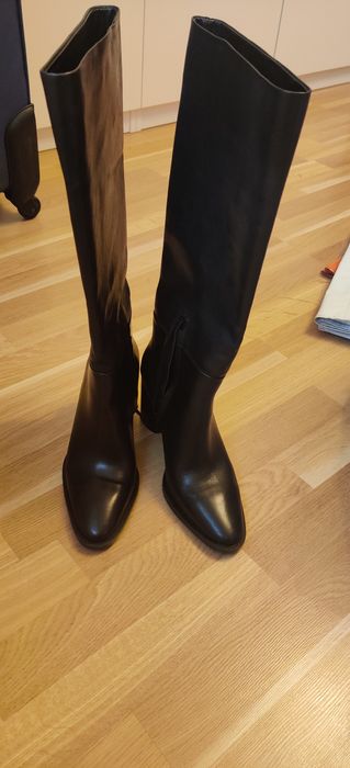 Cizme din piele naturala, brand Zara, negru, mărime 38