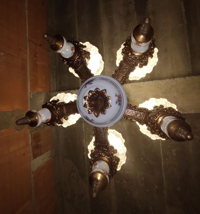 Lustra veche candelabru 5 brate ceramica + 5 becuri