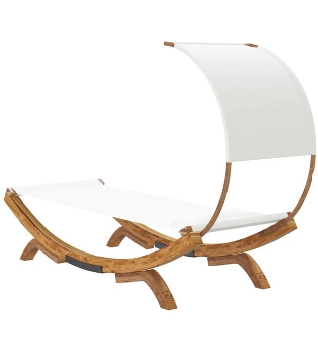 Sezlong pat de exterior cu baldachin crem din lemn masiv VidaXL nou