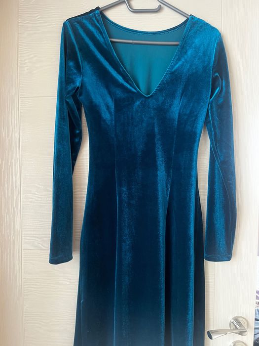 Рокля плюшена синьозелена