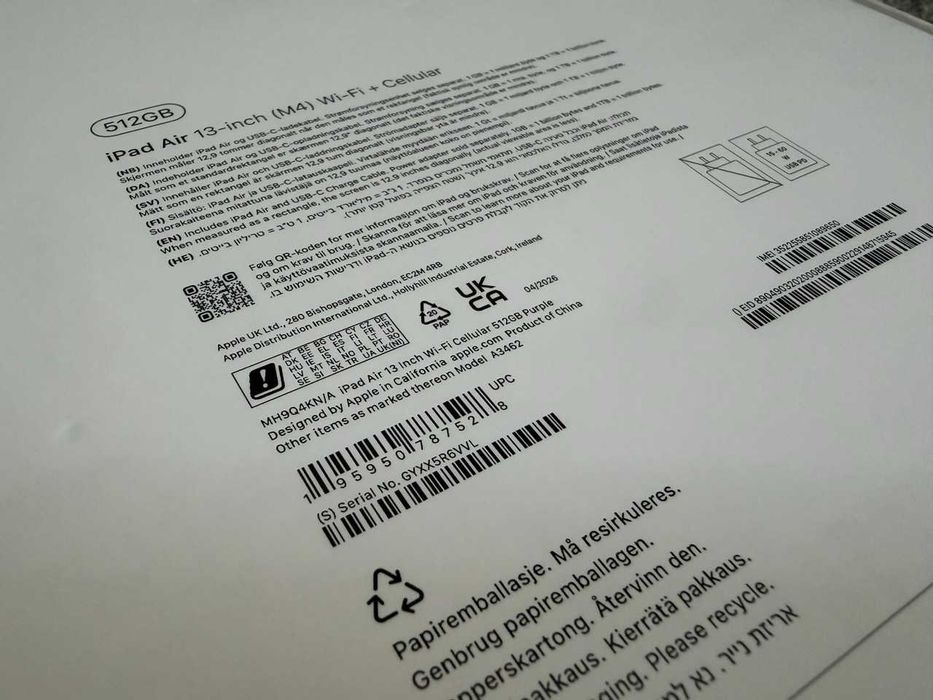  Apple / iPad Air 13 / M4 2026 / 512 Gb / Cellular / Purple / NOU