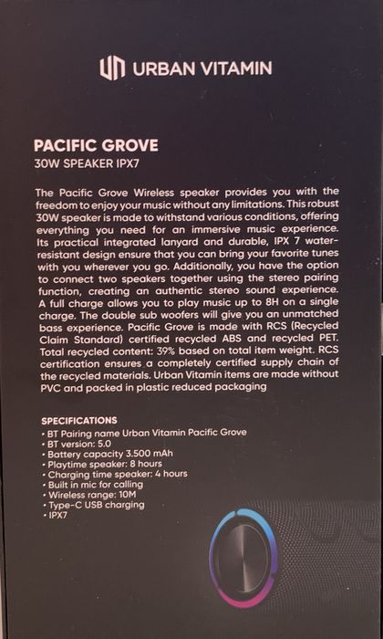 Bluetooth колонка Urban Vitamins Pacific Groove IPX7