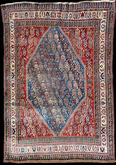 covor persan tribal antic Qashqai Kashkuli boteh 215 x 150 cm