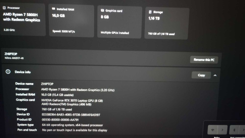 Геймърски лаптоп Acer Nitro 5 (AN517-41), NVIDIA RTX 3070, AMD Ryzen 7 5800H