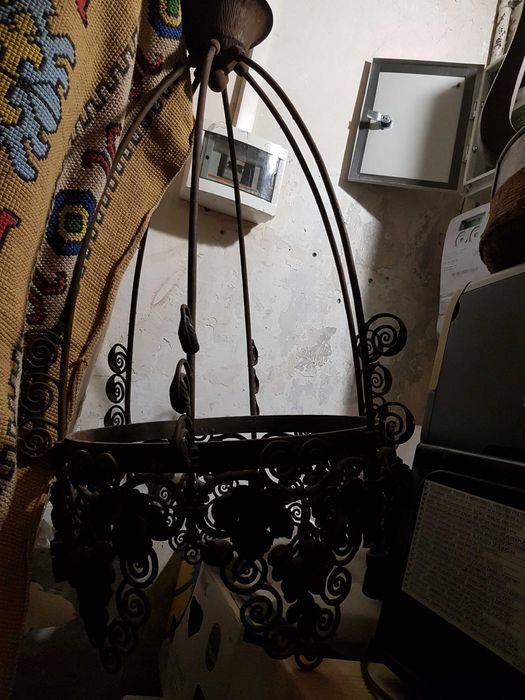 Candelabru Vechi din Fier Forjat Metalic 110cm/50cm Retro Vintage