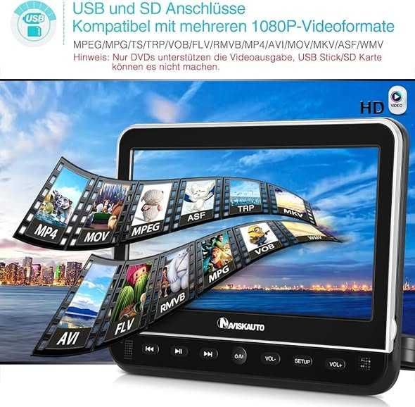 Naviskauto DVD Player auto 10.1", DVD Player portabil,