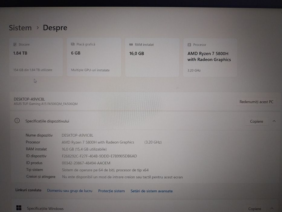 Laptop Gaming ASUS TUF A15 – Ryzen 7 5800H – RTX 3060 – 16GB RAM – 2TB