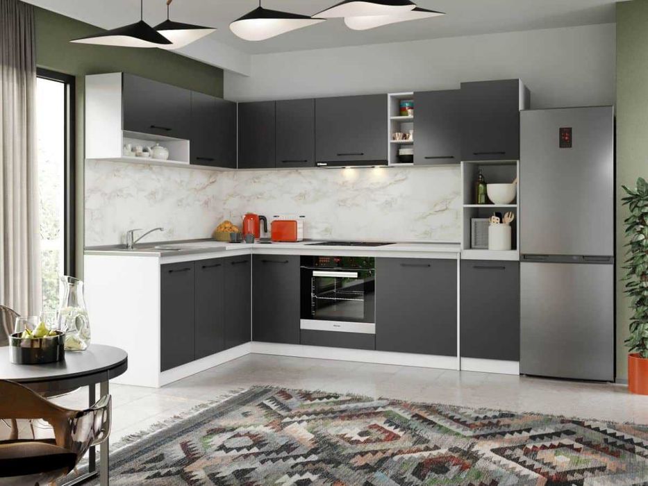 Set Mobila Bucatarie Colt Mina Grafit 180*260 Gri Antracit – C85