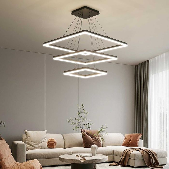 Модерен LED полилей, димируем, 3-слоен квадрат, регулиране на височина