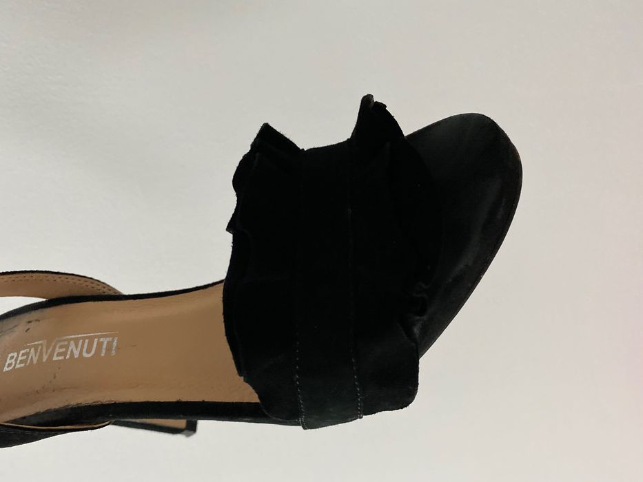 Sandale elegante cu toc piele intoarsa naturala