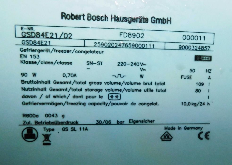 Congelator Bosch Exclusiv,  80 litri, 85 cm, Clasa A+