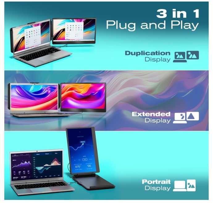 Monitor portabil TeamGee S1  Laptop Telefon tip c IPS 1080p