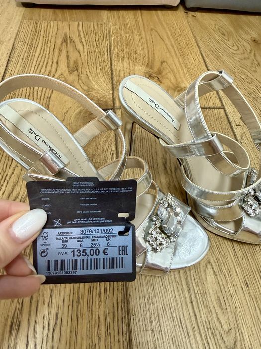 Sandale argintii din piele Massimo Dutti, 39