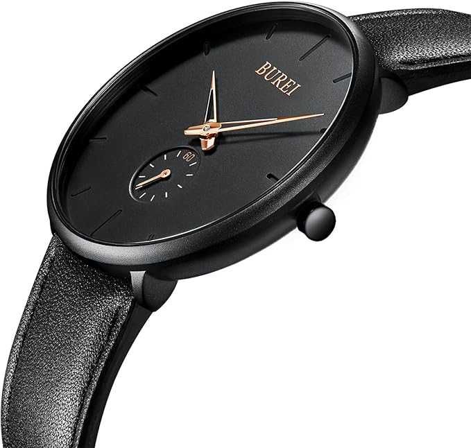 Мъжки минималистичен часовник черен циферблат розово злато