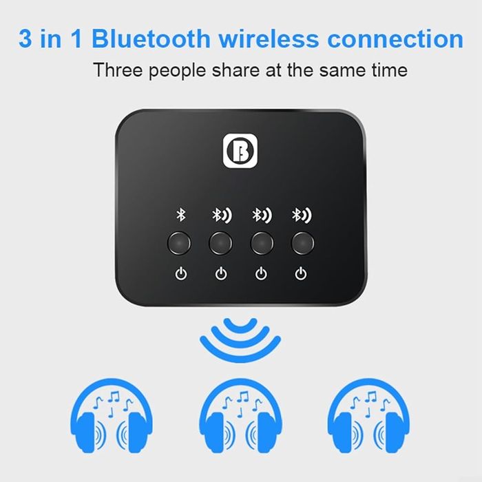Адаптер 2-в-1 Bluetooth, предаване и приемане, 3D аудио, черен