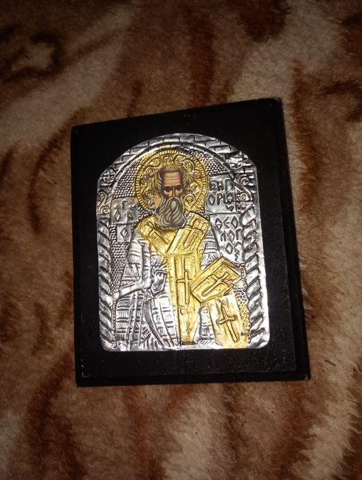 Icoana  cu sfantul ierarh spiridon din argint