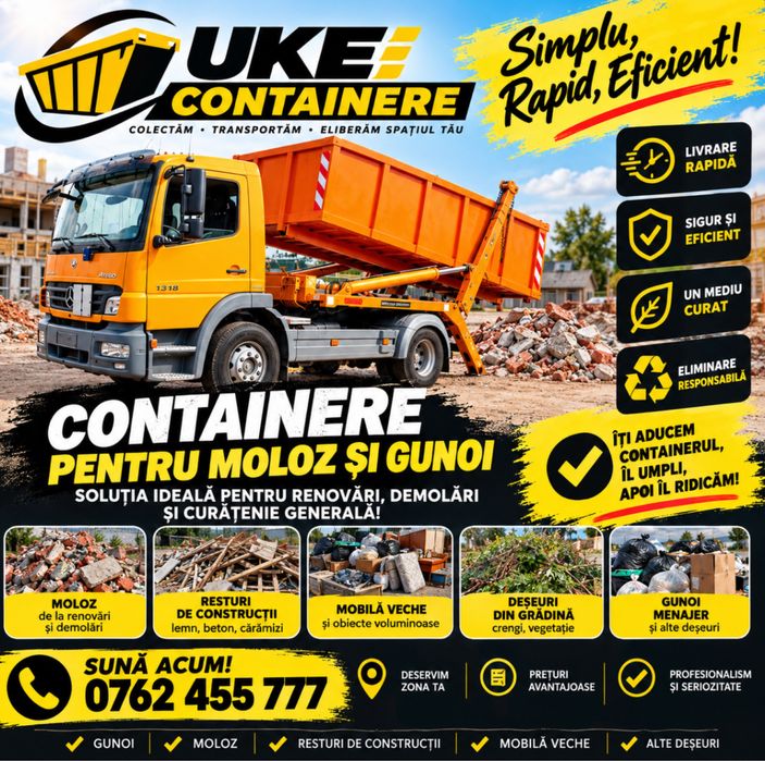 Servicii containere moloz – Prețuri avantajoase