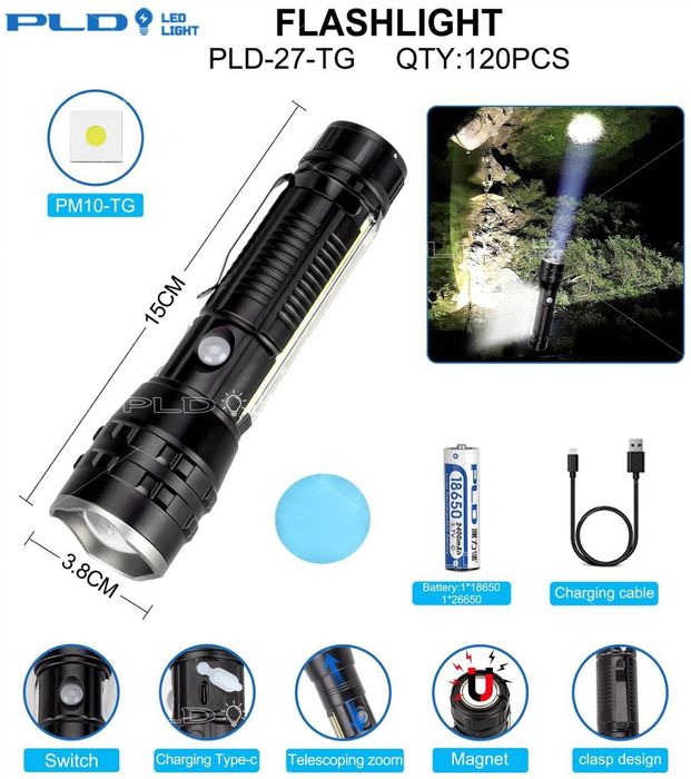 Фонарь с магнитом Pld-27. Удобный компактный фонарик.