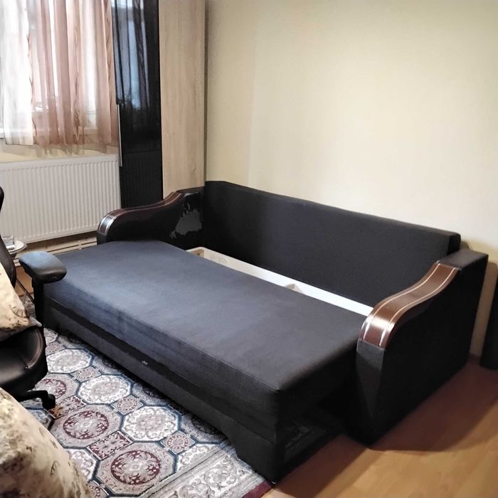 Canapea extensibila 3 locuri Bianca,cu lada,maro, 220x106x80cm,3 perne