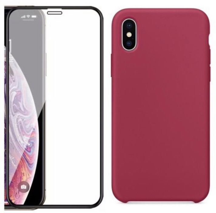 Iphone XR/XS/XS MAX Pachet Husa Silicon Alcantara + Folie Sticla 9D