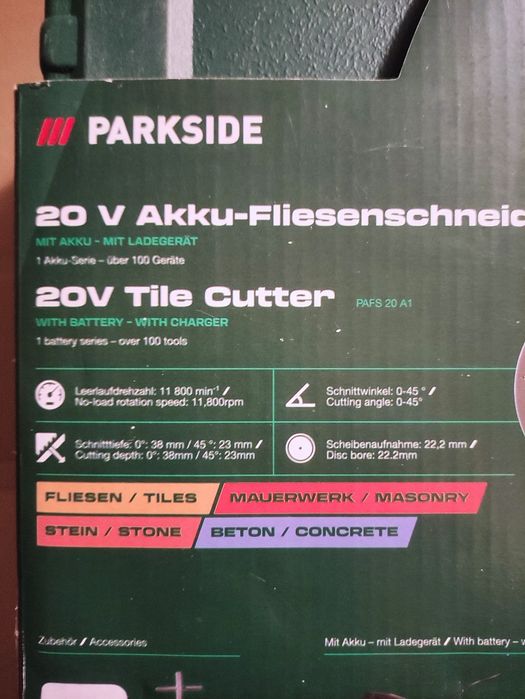 Masina de taiat gresie faianta placi ceramice Parkside circular pe acumulator de 20 V
