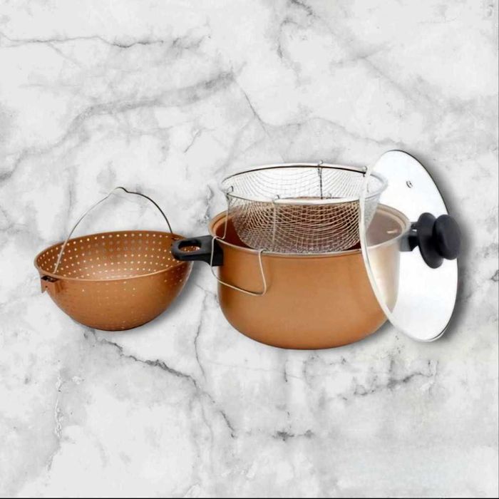 Тенджера с гевгир и кошница за пържене Voltz, 24*12.5см., Меден\