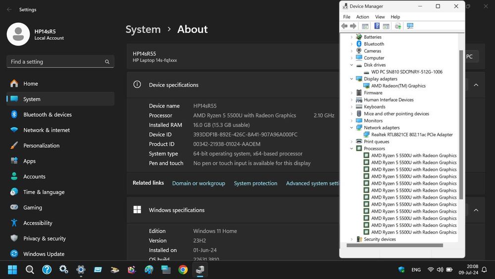 HP 14s-ryzen 5-5500U,ram (4-8)gb,ssd (120-512)gb