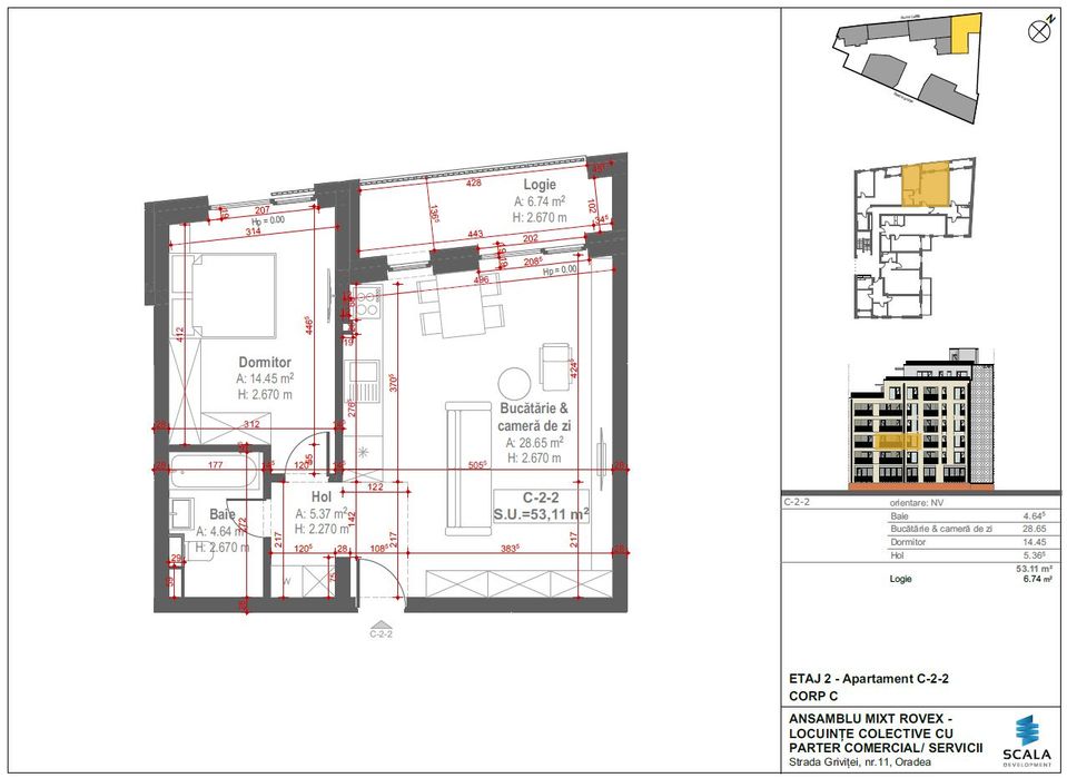 Apartament 2 camere, OpenSpace, 60mp, Scala Cetate, vedere spre Cetate