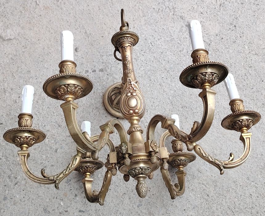 Superb candelabru antic in stilul francez Louis din bronz masiv cu 6