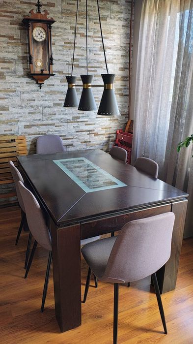 Комплект холна и трапезна дървена маса