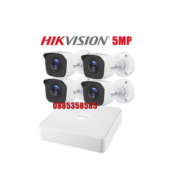 HIKVISION Комплект за Видеонаблюдение 5MP с 4 Камери и Хибриден DVR