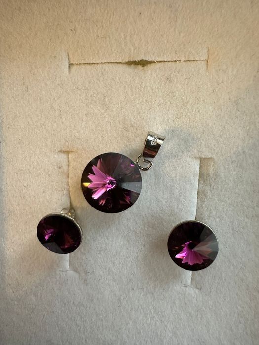 Set bijuterii argint 925 cu cristale mov inchise