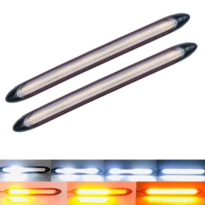LED дневни светлини DRL PG73 23.5 см с мигач – бяло/жълто, 12V (2 бр.)