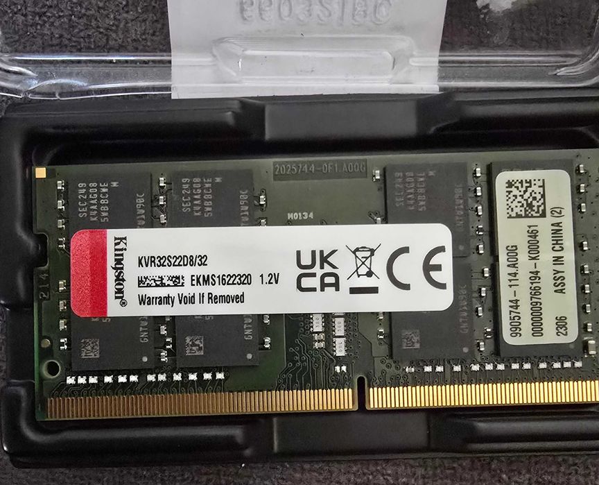 Продавам Памет 32GB DDR4 3200MT/s, SO-DIMM, Kingston KVR32S22D8/32, 1.2V