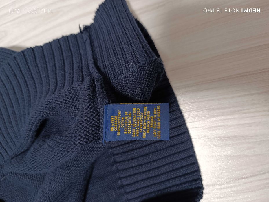 Polo Ralph Lauren 1/4 Quarter Button Turtleneck Knit Sweater Navy Blue