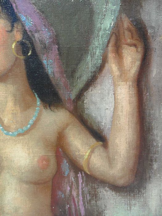 *DANSATOARE NUD* Tablou f vechi, ulei/panza, sem ifj CZENE BELA