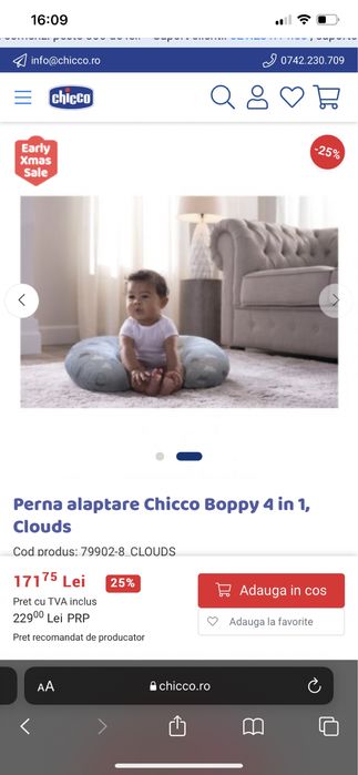 Perna de alaptat Chicco Boppy 4 in 1, Clouds