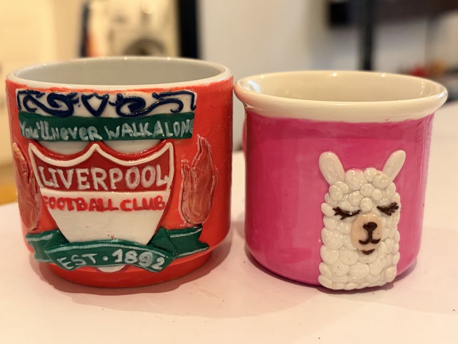 Чаша керамична с декорация от полимерна глина