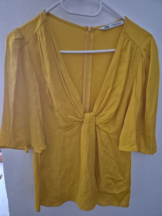 Bluză Zara din mătase, galbenă cu fermoar, XS