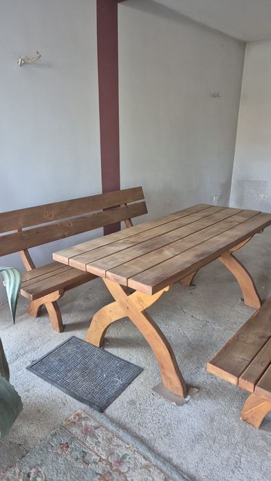Vand set terasă,lemn masiv,masă si doua bănci