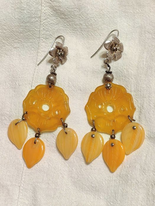 Уникални Старинни Италиански Сребърни Обеци с Ахати