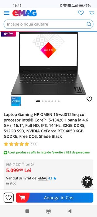 Laptop HP Omen RTX4050 - 5 ani garantie