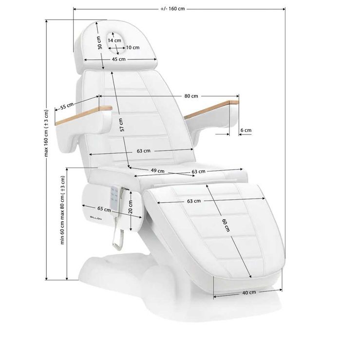 Scaun cosmetic electric Lux 273B – 3 motoare, tapițerie albă premium