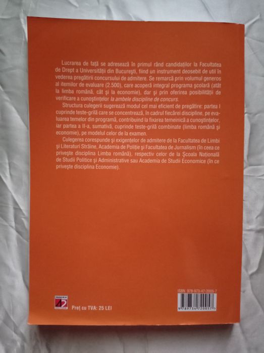 Limba romana si economie teste - grila pentru concursul de admitere la facultatea de drept