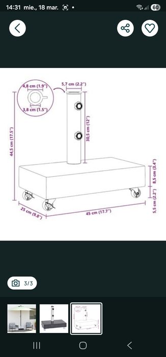 Suport pentru umbrelă, negru, 45x25x8 cm, granit